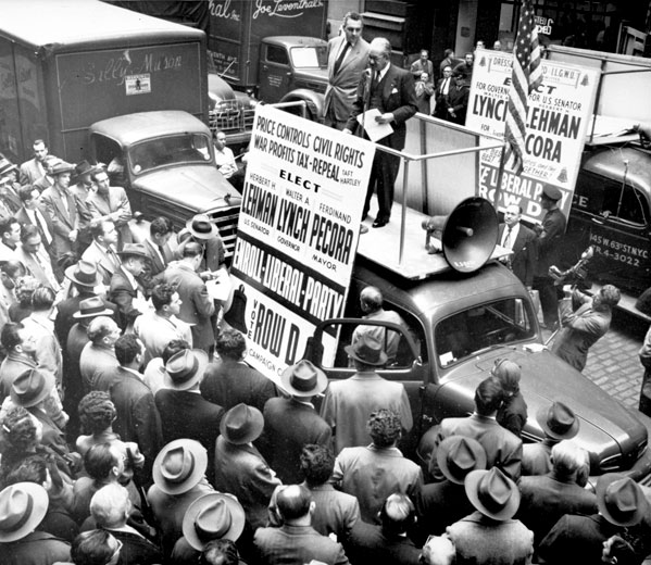 Political speeches in the garment district